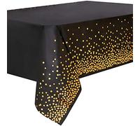 4PCS Nappe de Table de Fête Noir et Or Jetable pour Table Rectangulaire, Couverture de Table Confettis de Point d'or pour Obtention du Diplôme, Anniversaire, Cocktail, 137 cm x 274 cm