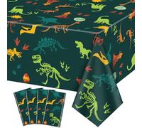 4Pcs Nappes pour dinosaures - 130 x 220cm Housse de table sur le thème des dinosaures et des fossiles, Décorations de table pour dinosaures pour enfants Garçons Baby Shower Dinosaur Party Supplies