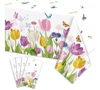 4PCS Nappes Rectangulaires Tulipes pour Fête Nappes Fleurs Aquarelle Nappe Tulipe Papillon Thé Lilas Papillon Tulipes Printemps Décoration de Fête Anniversaire 51