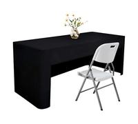 4pcs Open-Back Tablecloth for Rectangular Table, Washable Fabric Table Cover for Craft Show, Display, Wedding, Events(Black)