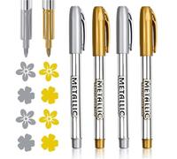4Pcs Or et Argent Stylos Marqueurs Métalliques, Permanents Feutres Marqueurs Métallisés Métalliques Brillants pour Scrapbooking Pointe ronde Marqueur Peinture Spécial Permanents Feutres L'étiquetage