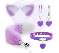 4pcs Oreilles de Chat Fourrure Renard Queue de Anal Pl-¨´g avec Collier Punk Toys