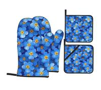 4Pcs Oven Mitts and Pot Holders Style « Ne M’Oubliez Pas » Oven Gloves Soft Coton Doublure Ensemble De Cuisine avec, pour Cuisiner, Griller, Cuisson