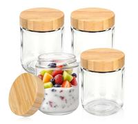 4PCS Overnight Oats Jar 500ml, Bocaux en Verre Réutilisables, Pot Yaourt Avoine, Bocal avec Couvercles Bois à Vis Scellés pour Hermétique Préparation des Repas, Yaourt, Salades