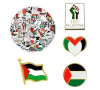 4PCS Palestine Pin+50 Autocollants PalestiniensBroches de Drapeaux Nationaux Palestiniens pour les Pacifistes Patriotes et les Musulmans Décoration Intérieure Extérieure