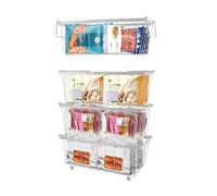 4Pcs Paniers de Congélateur Coffre, Empilable Congélateur avec Poignée, Paniers Congelateur de Patin Antidérapant, Organisateur de Congélateur Polyvalent pour Accès Facile, 37,2 x 18,8 x 14 cm, Blanc