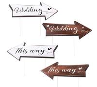 4pcs Panneau Directionnel Mariage, Panneaux Routiers Directionnels de Mariage Panneaux Fléchés avec Piquets Panneau Mariage Panneau de Bienvenue Mariage pour Réception Extérieur