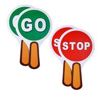4pcs Panneau Stop and Go avec Poignée, Panneau Signalisation Routière Étanche pour Passage Niveau Feu Rouge Vert Panneau Double Face Stop & Go pour Enfants Enseignement la Sécurité Routière