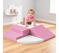 4PCS Parcours Motricité Bébé en Mousse,Module Motricité Bébé avec Housse Lavable & Amovible,Toboggans d'intérieur et Structures de Jeux pour Enfants d'Âge Préscolaire (Blanc rosé)