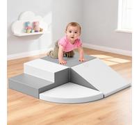 4PCS Parcours Motricité Bébé en Mousse,Module Motricité Bébé avec Housse Lavable & Amovible,Toboggans d'intérieur et Structures de Jeux pour Enfants d'Âge Préscolaire (Blanc grisâtre)