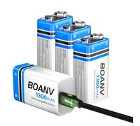 4PCS Piles 9V Rechargeables 1300mAh, 9V Rechargeable USB Lithium à Longue Duréé Batterie, avec câble de Charge 2 en 1, pour détecteurs de fumée, alarmes, Clavier, Microphone
