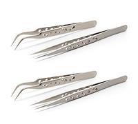 4pcs Pince de precision,Pince à Epiler de Précision,Pince brucelle 2 droites 2 courbes,Pince electronique,Pincettes de précision,Antistatiques,Acier Inoxydable,pour Réparation,DIY