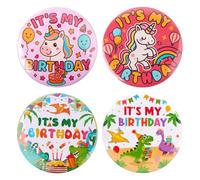 4pcs Pins C'est Mon Anniversaire, Adorables Badges D'anniversaire Licorne et Dinosaure pour Décorations de Fête et Célébrations (Rose, Vert)