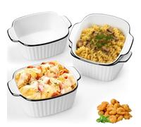 4Pcs Plat Four Céramique Carrés avec Poignées, 400ml Ramequin Mini Empilable Sécurité Réfrigérateur, Micro Ondes, Airfryer & Lave-Vaisselle, Cassolette Four Petit Individuelle pour Cuisson & Rôtissage