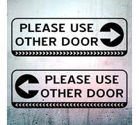 4pcs Please Use Other Door Panneau, 30x10cm Autocollant Statique Veuillez Utiliser un Autre Autocollant Porte avec Flèche Gauche/Droite Amovible Étanche pour Magasin Verre Bureau Entreprise