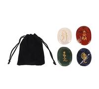 4pcs Polished Engraved Palm Pocket Stone, Reiki Balancing Stones with Engraved Symbols, Healing Crystals, Touchstone for Meditation