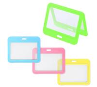 4pcs Porte Badge d'Identité, Fenêtres Horizontales Double Face Porte Étiquette Nominative Plastique Dur Étui Carte pour Exposition Cartes Crédit d'Identité au Bureau à l'École (Multicolore)