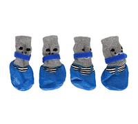 4pcs pour Animaux de Compagnie intérieure Anti-saleté Mignonnes Mignons de Chaussures Confortables Alimentation avec Boucle de Crochet Bleu (M)