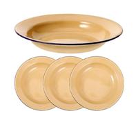 4Pcs Retro Enamel Plates For Camping Restaurant Food Serving Dishes Home Kitchen Tableware Catering Plate(Yellow)