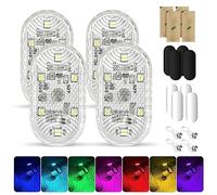 4Pcs RGB Éclairage Intérieur de Voiture, Lumières Intérieures de Voiture sans Fil,Eclairage d'ambiance pour l'intérieur,Lampe Tactile 7 Couleurs LED, Plafonnier Rechargeable USB