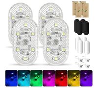 4Pcs RGB Éclairage Intérieur de Voiture, pour l'intérieur,Lampe Tactile 7 Couleurs LED, Plafonnier Rechargeable USB