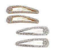 4Pcs Rhinestone Snap Clips Large Rhinestone Snap Hair Clips Shining Rhinestone Snap Hair Barrettes Rhinestone Snap Hairpins Hair Barrettes for Women (Gold/Silver)