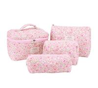 4pcs Sac de Maquillage pour Femmes Sac matelassé Sac cosmétique Floral Travel Toitrage Sac Maquillage Organisateur de Toilette Bag d'organisateur
