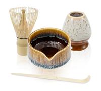 4PCS Service à Thé Japonais, Ensemble de Fouet à Matcha, Bol à Matcha avec Bec, Cuillère à Thé, Support de Fouet à Matcha, Kit de Fabrication de Thé pour les amateurs de Thé Matcha(Couleur C)