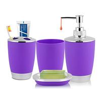4pcs/Set Accessoires de Costume de Salle de Bain Comprend Une Tasse Porte-Brosse à Dents Porte-Savon Distributeur de Lotion Bouteille à la Mode Un Design élégant Accessoires kit(Violet)