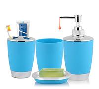 4pcs/Set Accessoires de Costume de Salle de Bain Comprend Une Tasse Porte-Brosse à Dents Porte-Savon Distributeur de Lotion Bouteille à la Mode Un Design élégant Accessoires kit(Bleu)