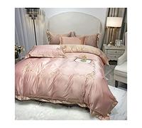 4PCS Set De Housse De Couette 200x230cm/220x240cm + Drap Housse 150x200cm/180x200cm + Taies D'Oreillers 48x74cmx2 Soie Glacée D'été Parure De Lit 4 Pièces pour 2 Personnes (Color : Pink B, Size : 18