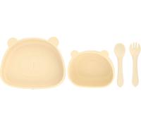 4pcs Set d'ustensiles de plat pour enfants bols à succion en silicone bambin forme panda beige Bowl Fork Cuillère
