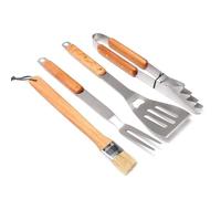 4Pcs Sets BBQ Grill Tools Set Stainless Steel Grilling Accessories Kit Grill Utensils Set Outdoor Camping Grill Tools,Rubberwood,4pcs