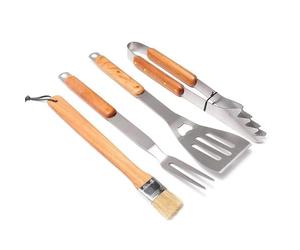 4Pcs Sets BBQ Grill Tools Set Stainless Steel Grilling Accessories Kit Grill Utensils Set Outdoor Camping Grill Tools,Rubberwood,4pcs