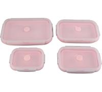 4pcs Silicone Food Storage Container Portable Kitchen Collapsible Lunch Box Meal Container for Men Women Pink