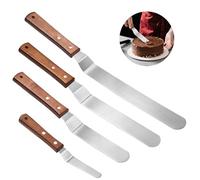 4PCS Spatule Coudée Pâtisserie, Spatule Inox Cuisine avec Manche en Bois Idéale pour Gâteaux, Crêpes, Lissage et Décoration