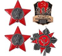 4pcs Style aléatoire Brooch Russian Flag Brooch Patriotisme Red Star Victory Jour Day Pin Bin En Émail Communiste Pour Vêtements À Dos