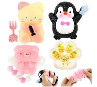 4Pcs Taba Squishy Cat Paw Penguin Squishy Biscuit Jouet Anti-Stress Jouet De Simulation De Pincement De Biscuit Jouet De Simulation De Biscuit Jouet De Décompression Ultra Doux