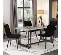 4pcs Table et Chaises Salle Manger, Chaise Salle a Manger Moderne, Velours Chaise Manger, Pieds en Métal Noir pour Fournir aux Membres Famille Places Assises Fixes Trois Repas Journée (Noir)