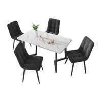 4pcs Table et Chaises Salle Manger, Chaise Salle a Manger Moderne, Velours Chaise Manger, Pieds en Métal Noir pour Fournir aux Membres Famille Places Assises Fixes Trois Repas Journée (Gris)