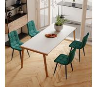4pcs Table et Chaises Salle Manger, Chaise Salle a Manger Moderne, Velours Chaise Manger, Pieds en Métal Noir pour Fournir aux Membres Famille Places Assises Fixes Trois Repas Journée (Vert)