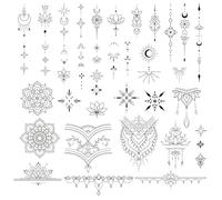 4Pcs Tatouage Temporaire Fleur Noire Motif Mandala Autocollant Tatouage Ephémère Etanche pour Femme