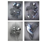 4pcs Toile De Sculpture Abstraite en Métal, Décoration Murale de Peinture Moderne, Love Heart Effet 3D Wall Art, Love Heart Grey Art Wall-50*70cm