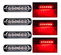 4pcs Ultra Mince 6LED Lumières Stroboscopiques Warining Beacon Lights Barre d'éclairage d'urgence Lampe de Voiture Auto Flash Lamp Universel Pour 12-24V Voiture Camion Remorque (Rouge)
