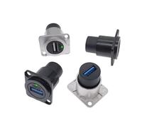 4pcs USB 2.0 3.0 Connector With LED Light Female To Female Panel Mounting USB Socket Black Silvery(Silver,USB 2.0 with light)