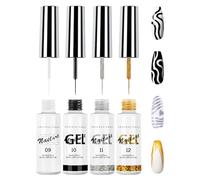 4pcs Vernis Semi Permanent kit-Or Argent Blanc et Noir Nail Gel Liner,French Manucure UV Couleur Gel Paillettes Polish Pour la Peinture Au Trait,Nail Art Ongles Kit Pour DIY Nail Art et Manucure Salon