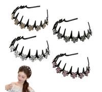 4PCS Wavy Crystal Headband Set, Butterfly Clip Headband Set For Women,Elegant Comb Headbands with Teeth,Headbandes Gifts for Women (4PCS-B)