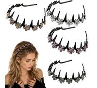 4PCS Wavy Crystal Headband Set,Women Non Slip Butterfly Flower Crystal Headbands,Sparkling Glitter Elegant Comb Headband (Flower)