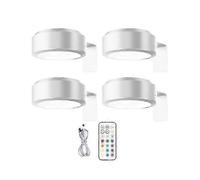 (4pcs,white)Wall-mounted Wireless Picture Light with Remote Control Dimmable Battery Operated Adjustable 13-Color RGB Painting Light