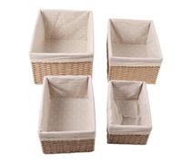 4Pcs Woven Storage Baskets Straw Woven Different Sizes Safe Stackable Bathroom Baskets Decorative Empty Gift Basketsfor Home Bedroom Bathroom
